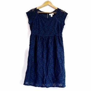 EUC Navy Eyelet Lace Motherhood Maternity Cap Sleeve Dress Size Small